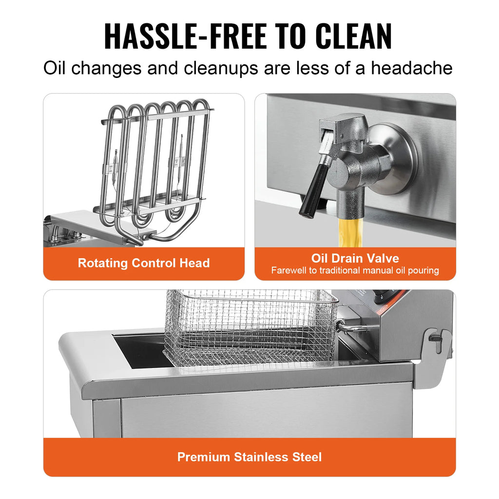 SucceBuy Commercial Deep Fryer — Electric Countertop Stainless Steel with Timer & Temp Control