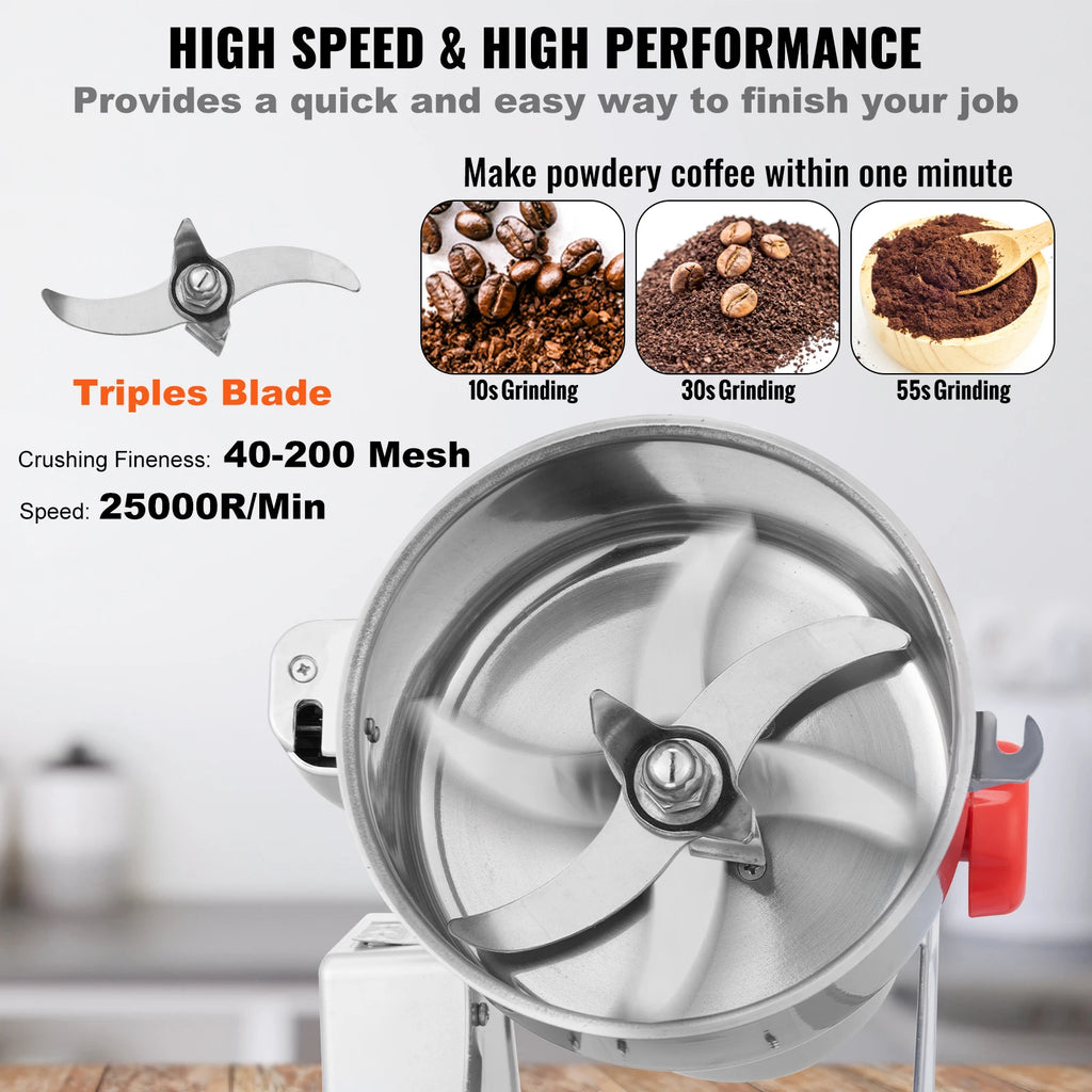 SucceBuy Commercial Grain Mill Grinder — 150-2500g Electric Swing Spice Grinder