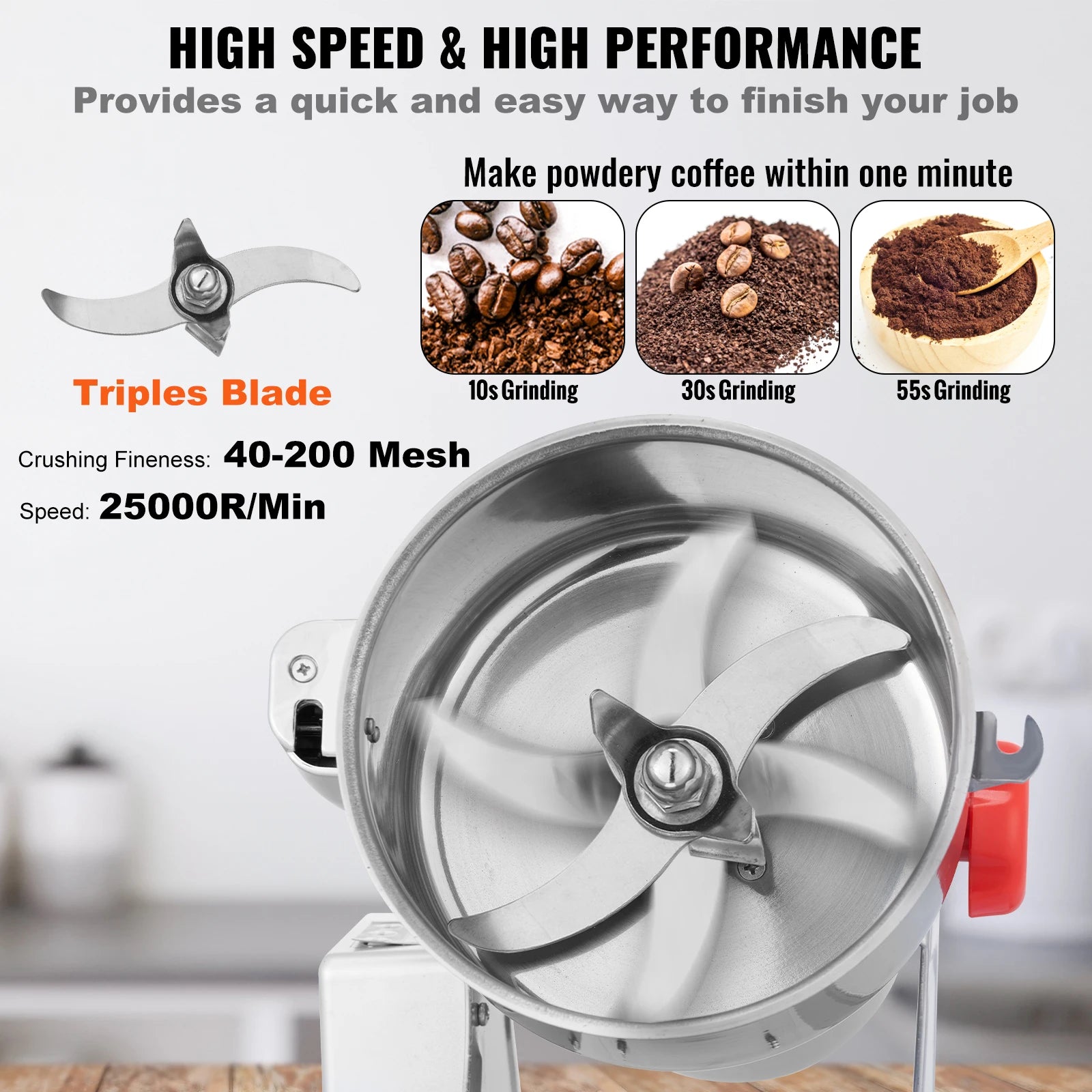 SucceBuy Commercial Grain Mill Grinder — 150-2500g Electric Swing Spice Grinder