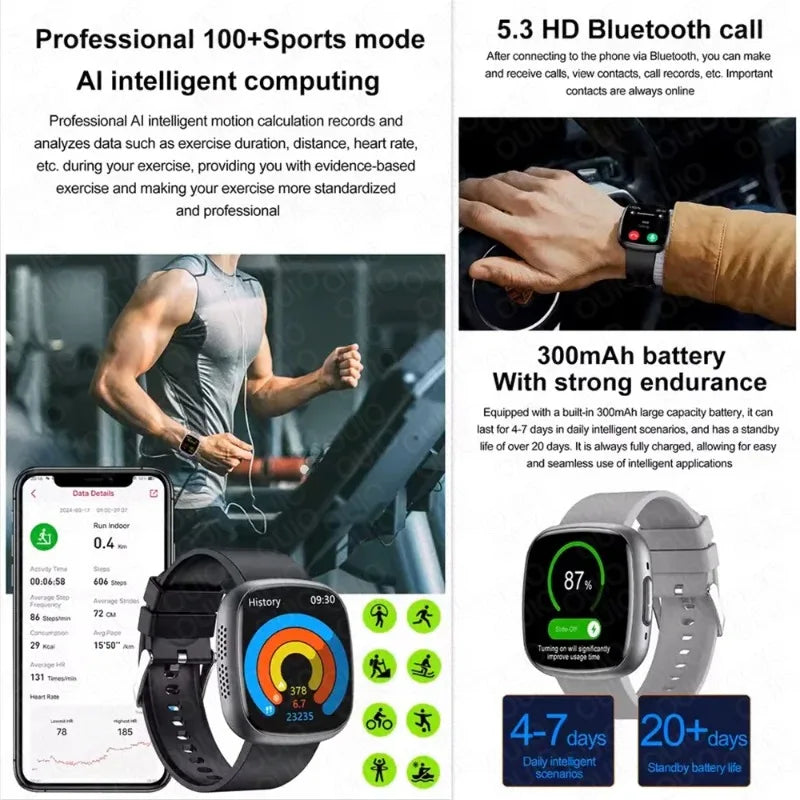 JY Medical Grade Health Smartwatch — ECG+PPG Blood Glucose, Uric Acid & Bluetooth Call