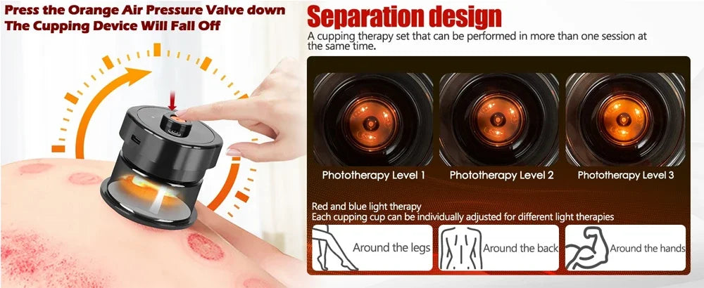 Electric Vacuum Cupping Massage 8 Cups Gua Sha Vacuum Suction Cups Anti-Cellulite Therapy Massager for Body Fat Burning Slimming
