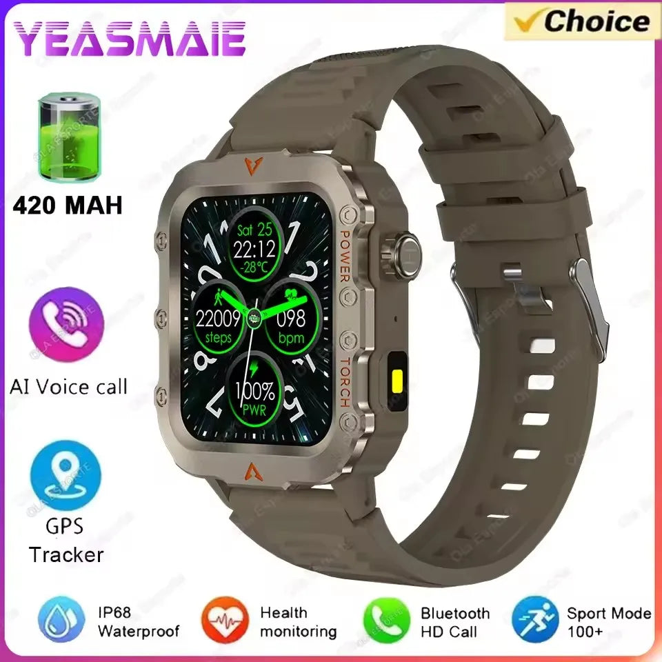 2026 Rugged Military Smartwatch — Waterproof, AI Voice, Health Monitor for Men
