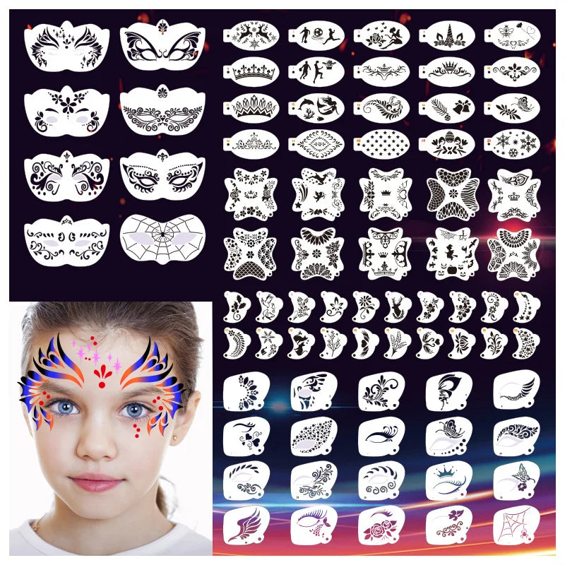 Reusable Body Painting Stencils — 8-20 Pcs Face Art & Temporary Tattoo Templates