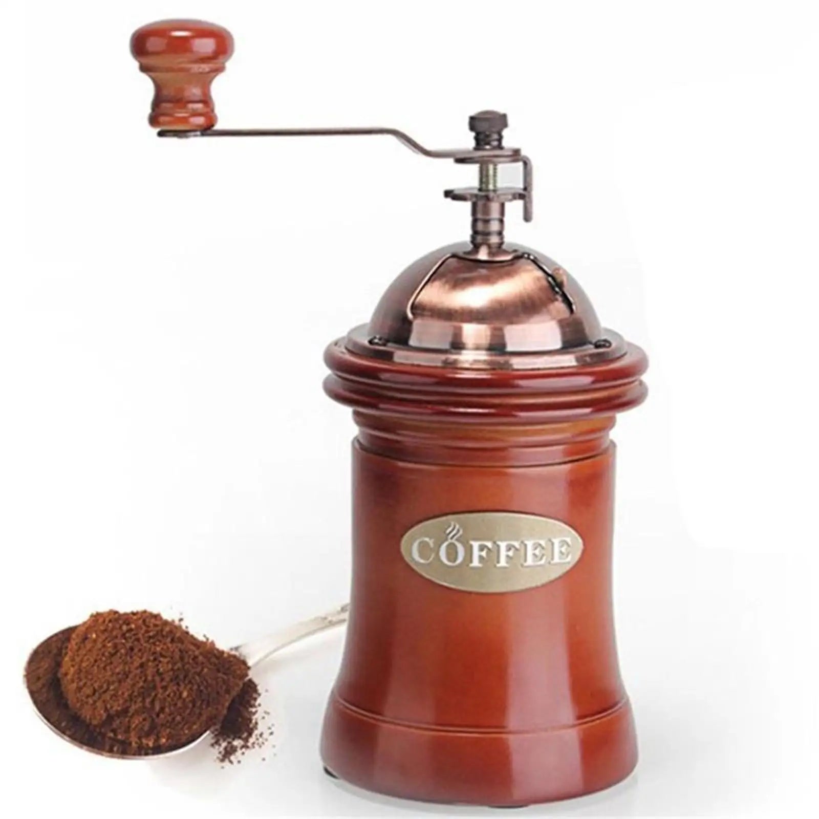 Classic Wood Manual Coffee Grinder — Hand Crank Coffee Bean Mill with Wood Base