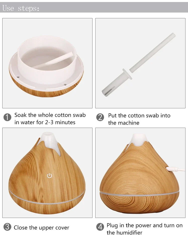 350ml Wood Grain Aromatherapy Diffuser — Remote Control, 7-Color LED Ultrasonic Humidifier