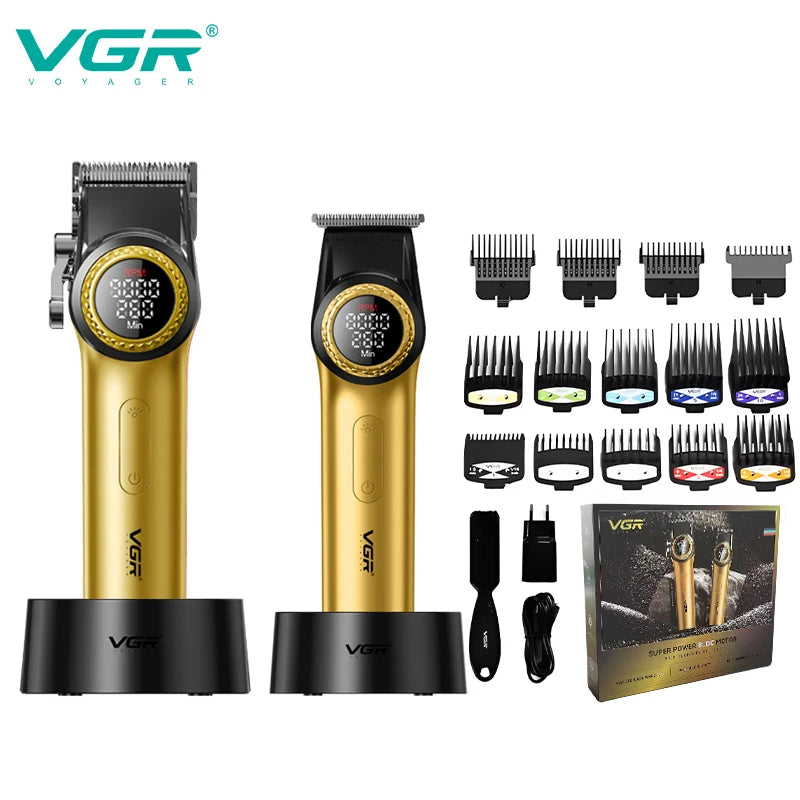 VGR Professional Hair Clipper — 12000RPM LED Digital Carving Electric Clipper V-001 & V-977