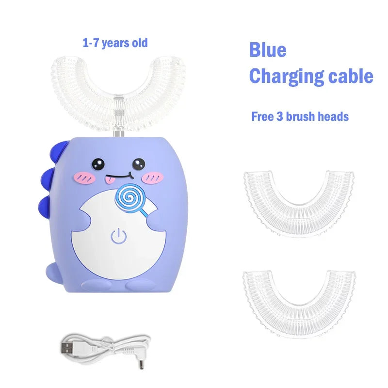 Kids Sonic Electric Toothbrush — U-Shaped Silicone 360° Smart Brush with Timer & Songs