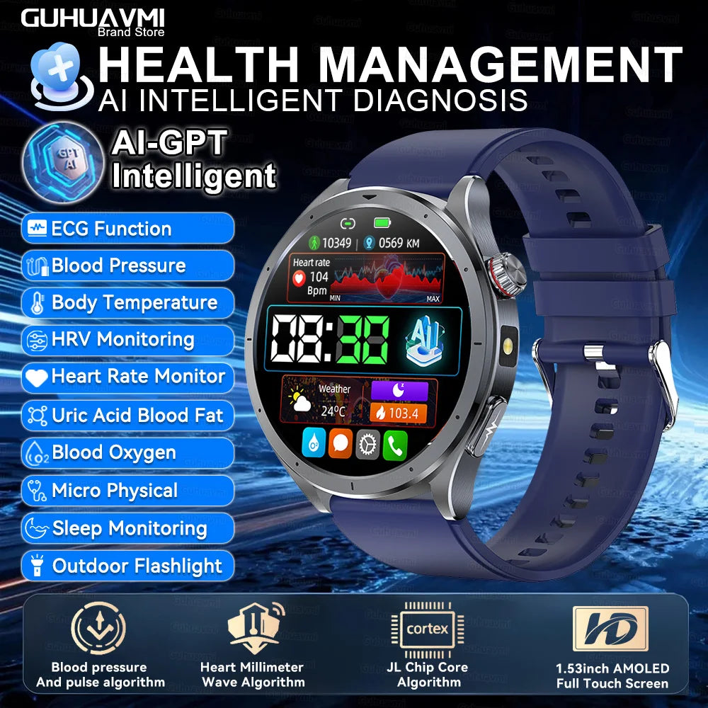 2026 Health Smartwatch — ECG+PPG Body Fat, Uric Acid & Blood Oxygen for Men & Women
