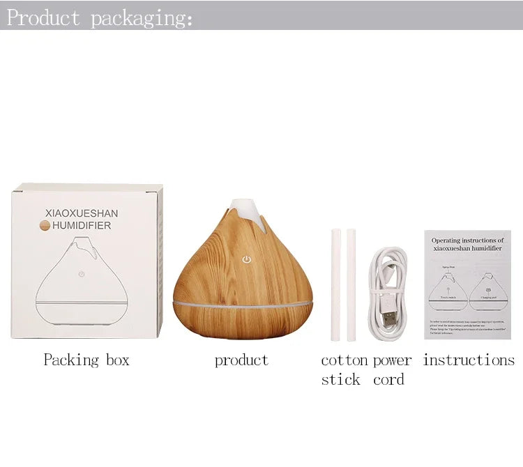 350ml Wood Grain Aromatherapy Diffuser — Remote Control, 7-Color LED Ultrasonic Humidifier