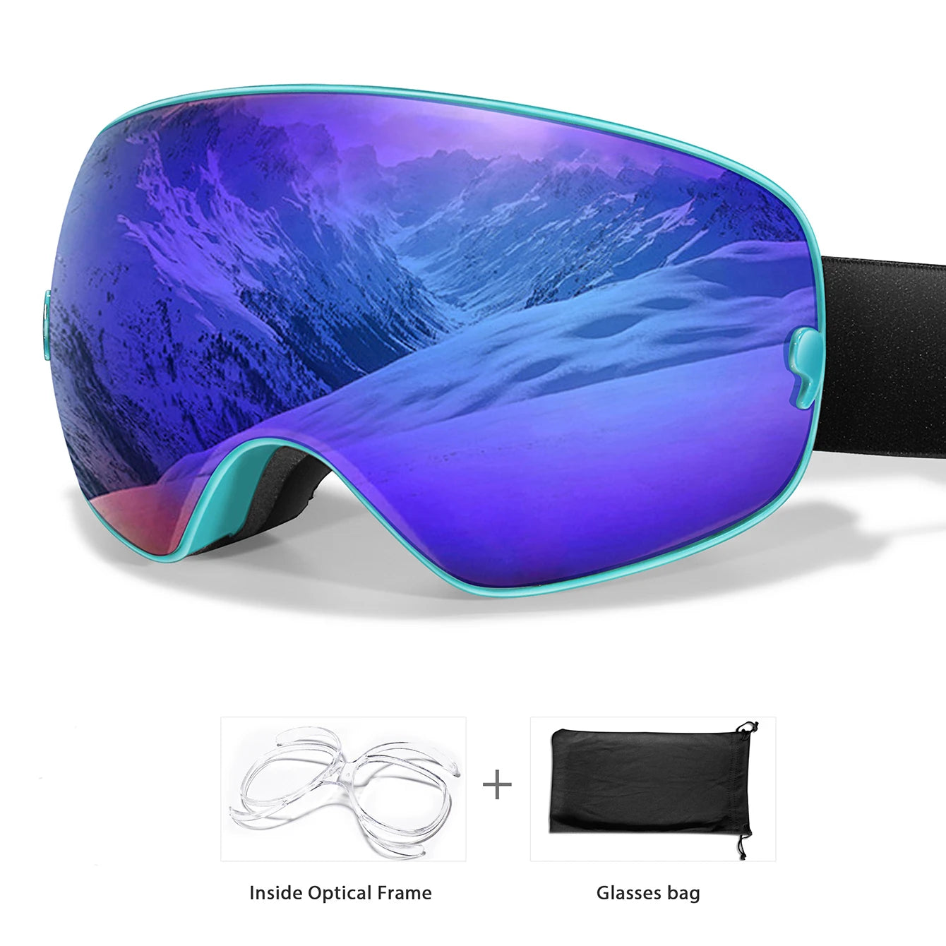 Winter Ski & Snowboard Goggles — UV400 Anti-Fog with Optical Frame & Bag