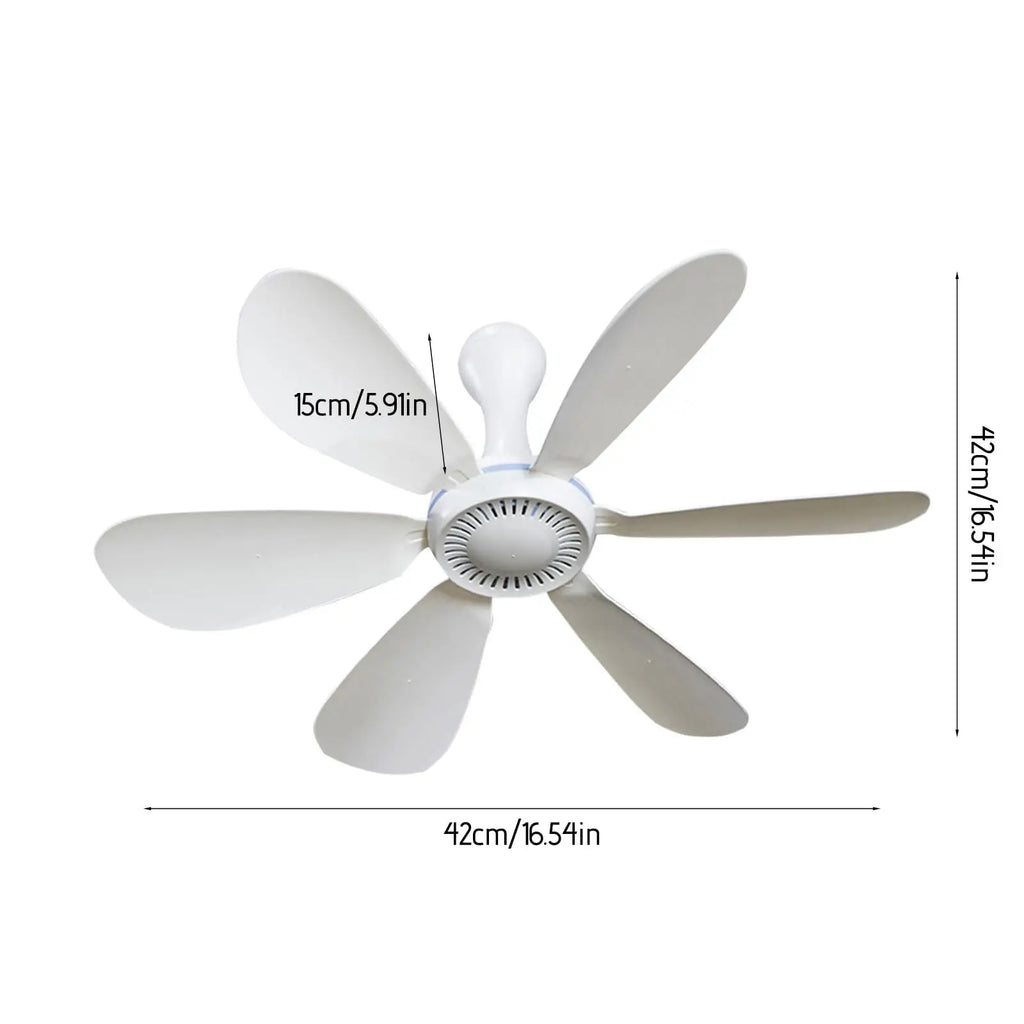 Silent 6-Blade USB Ceiling Fan — Remote Control, 4-Speed Hanging Fan for Camping & Tent