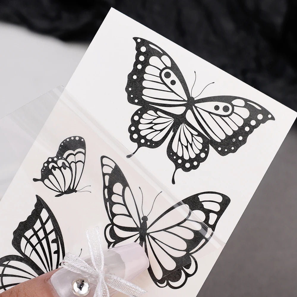 3D Black Butterfly Temporary Tattoo — 30pcs Waterproof Transfer Set for Women