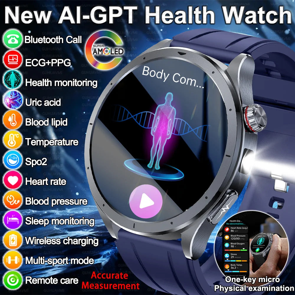 2026 Health Smartwatch — ECG+PPG Body Fat, Uric Acid & Blood Oxygen for Men & Women