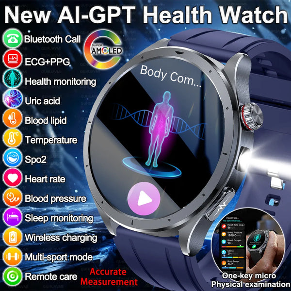 2026 Health Smartwatch — ECG+PPG Body Fat, Uric Acid & Blood Oxygen for Men & Women
