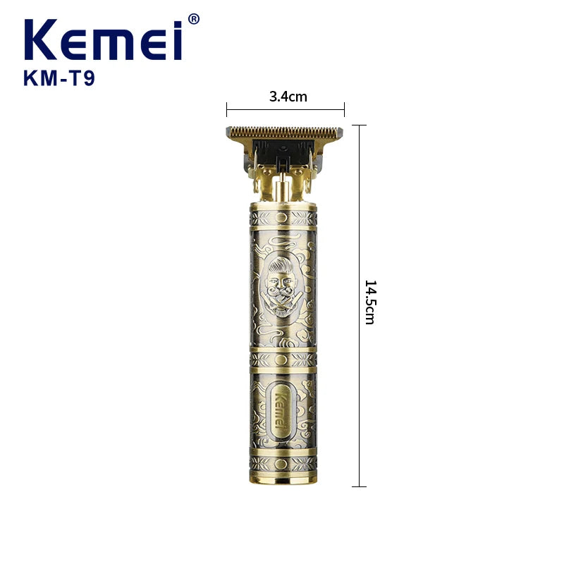 Kemei KM-T9 T-Shape Oil Head Hair Clipper — Cordless Rechargeable Carving Trimmer with Guide Combs