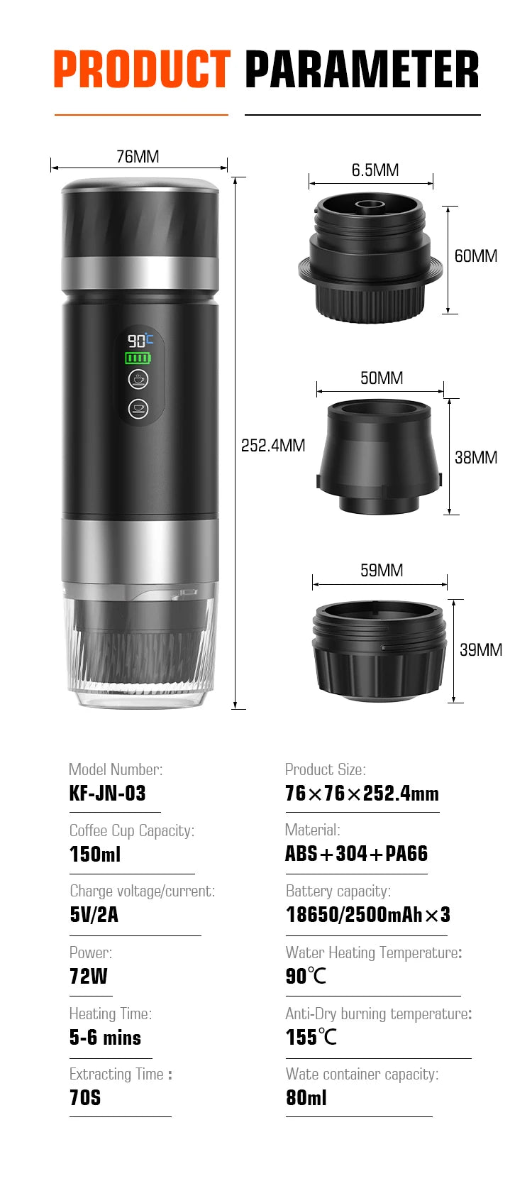 DENOKIN 3-in-1 Portable Espresso Machine — Digital Display, Removable Battery for Car, Home & Camping