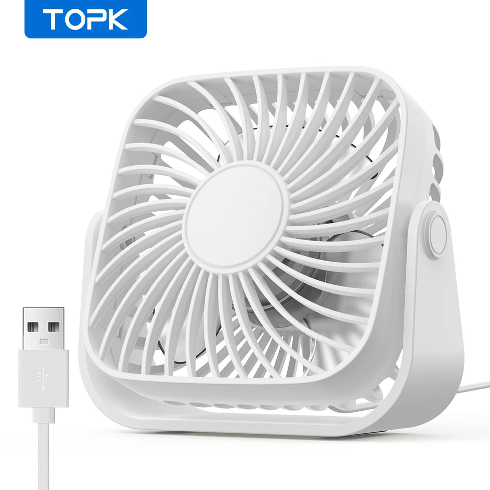 TOPK 4" USB Mini Portable Fan — 3-Speed Quiet Desk Fan with 360° Adjustment