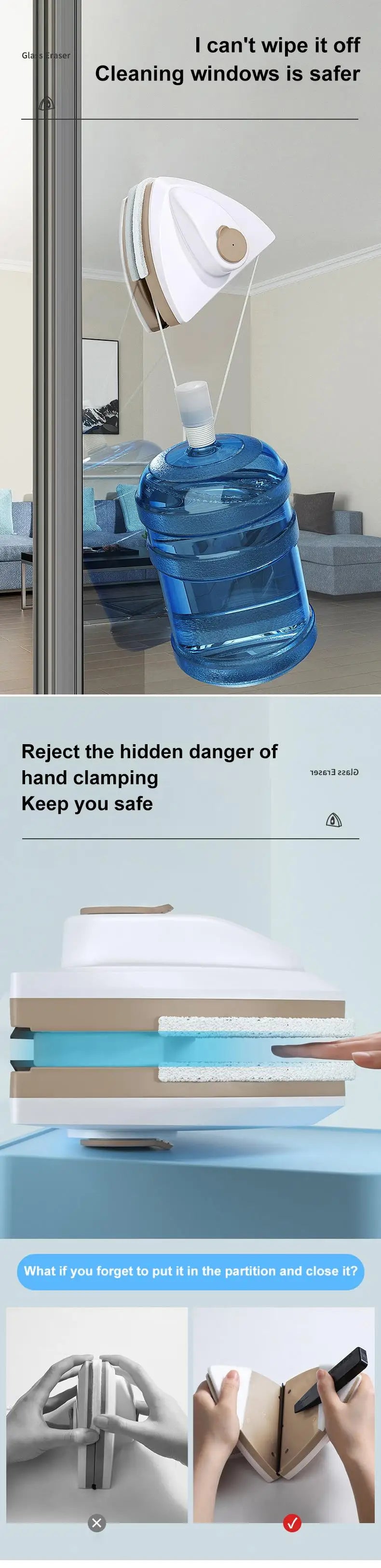 Magnetic Double-Layer Window Cleaner — Automatic Water Discharge Glass Wiper Tool