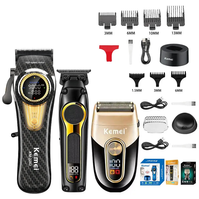 Kemei Professional Hair Clipper Kit — DLC Blade Rechargeable Cordless Barber Trimmer