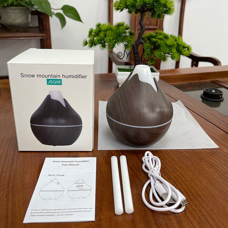 350ml Wood Grain Aromatherapy Diffuser — Remote Control, 7-Color LED Ultrasonic Humidifier