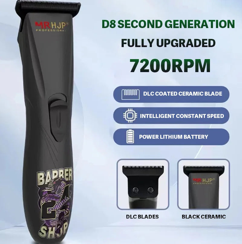 D8 Professional Hair Clipper — DLC Ceramic Blade 7200RPM Oil Head Engraving Trimmer