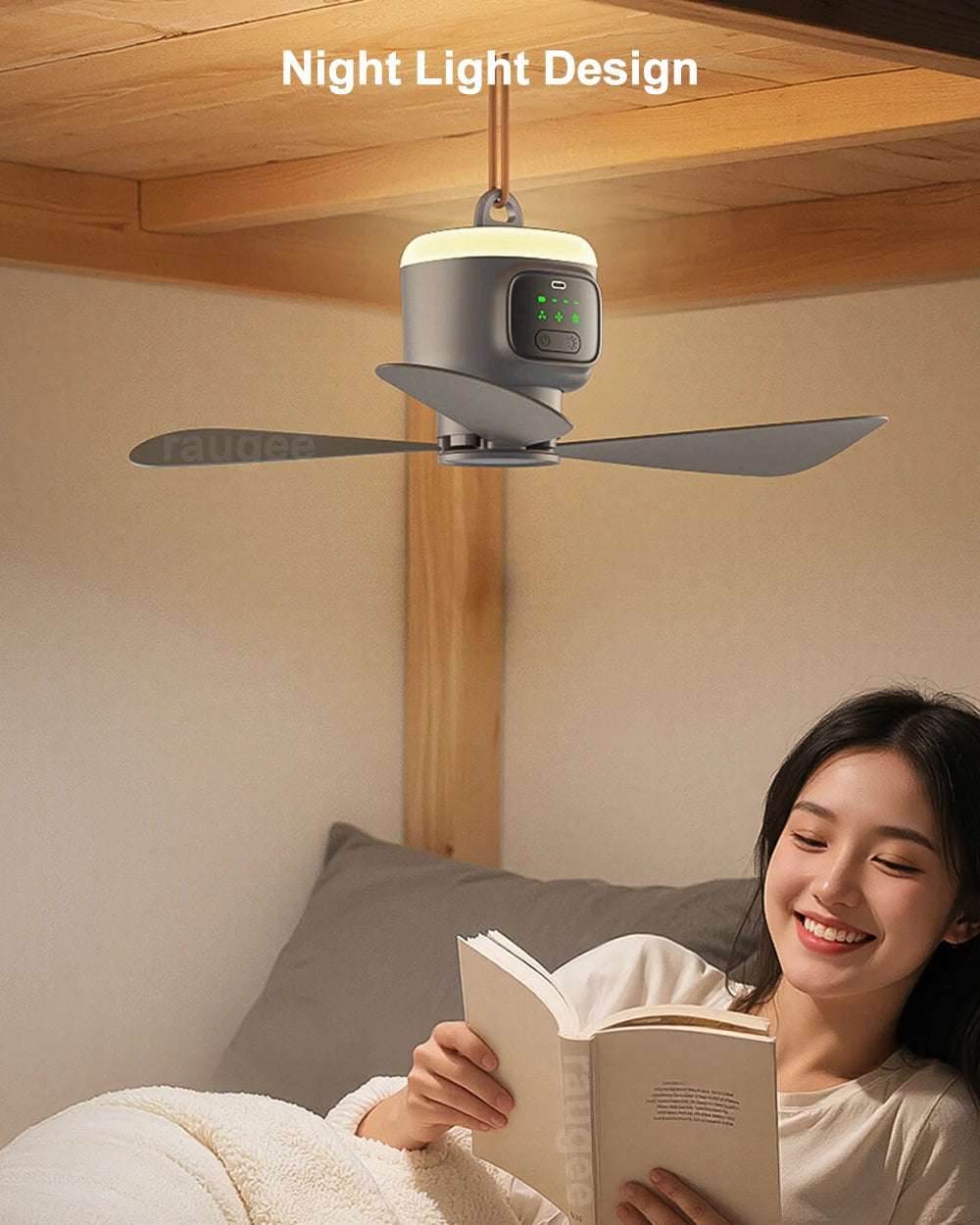 12000mAh Portable Camping Ceiling Fan — Remote Control, LED Light, USB Rechargeable