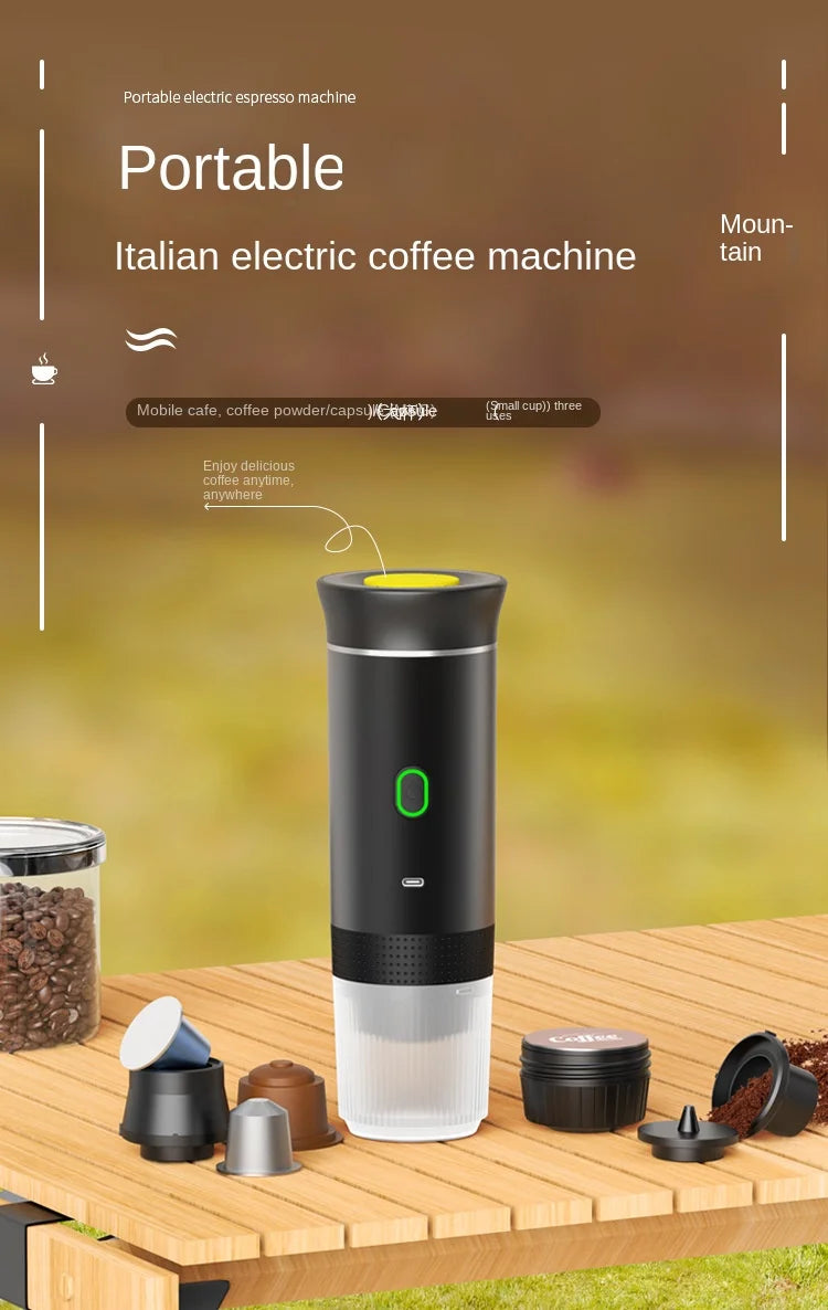 Portable Wireless Espresso Machine — 3-in-1 Capsule, Pod & Ground Coffee Maker for Travel & Car