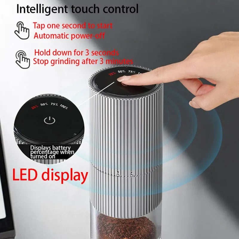 Electric Coffee Grinder with LED Display — Rechargeable Portable Automatic Pepper & Spice Mill