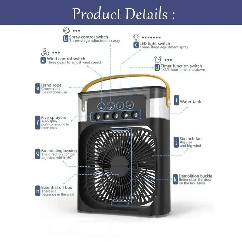 3-in-1 Mini Air Cooler Fan — Air Conditioner, Humidifier & LED Night Light