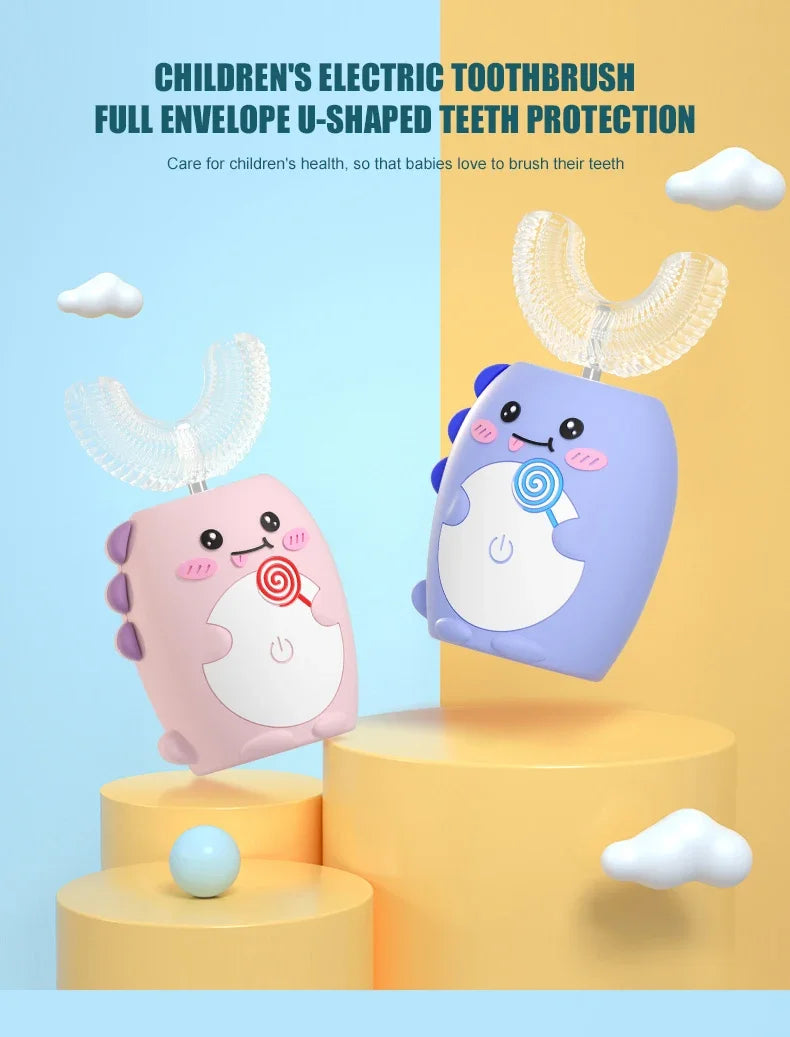 Kids Sonic Electric Toothbrush — U-Shaped Silicone 360° Smart Brush with Timer & Songs