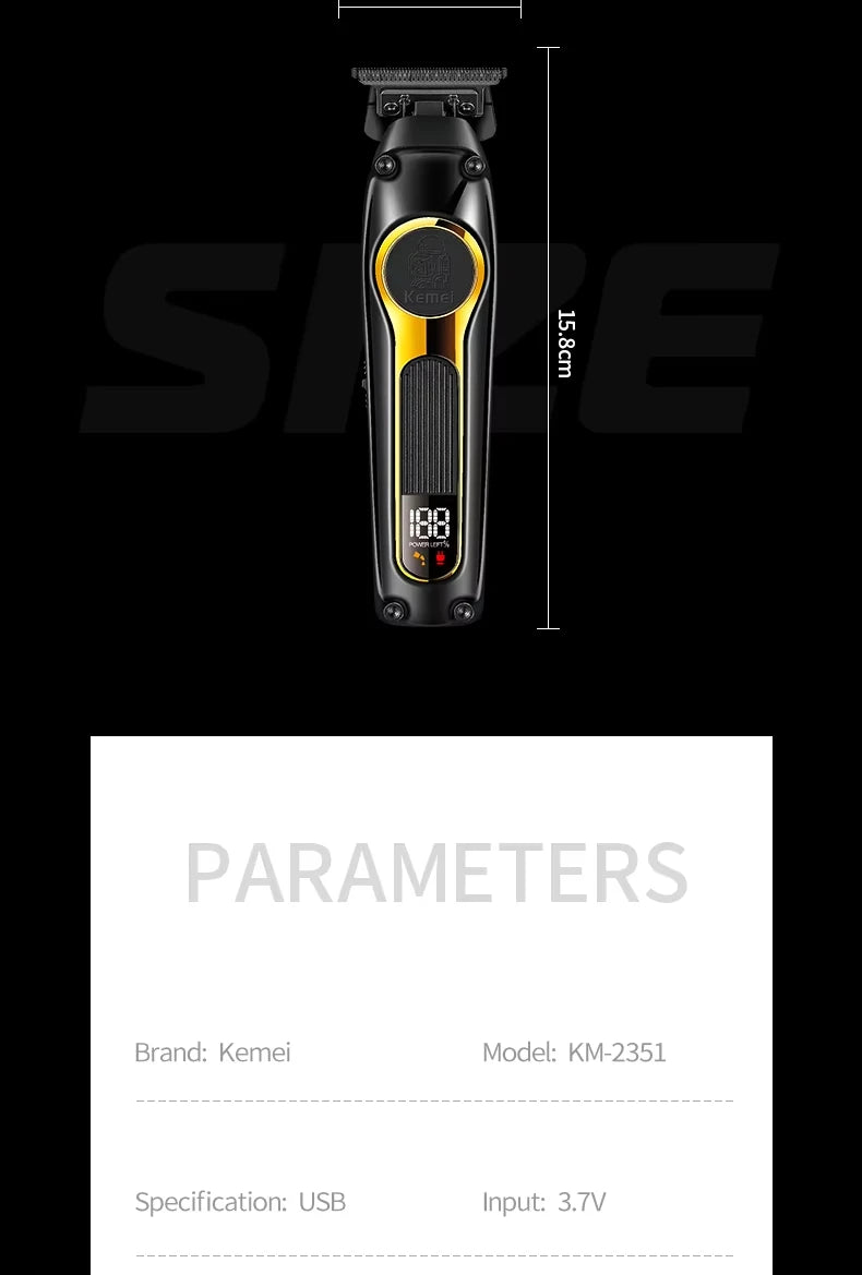 Kemei Professional Hair Clipper Kit — DLC Blade Rechargeable Cordless Barber Trimmer