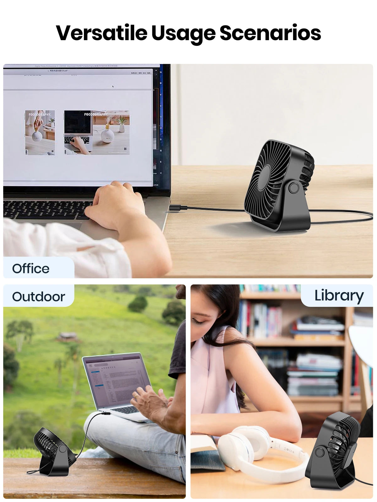 TOPK 4" USB Mini Portable Fan — 3-Speed Quiet Desk Fan with 360° Adjustment