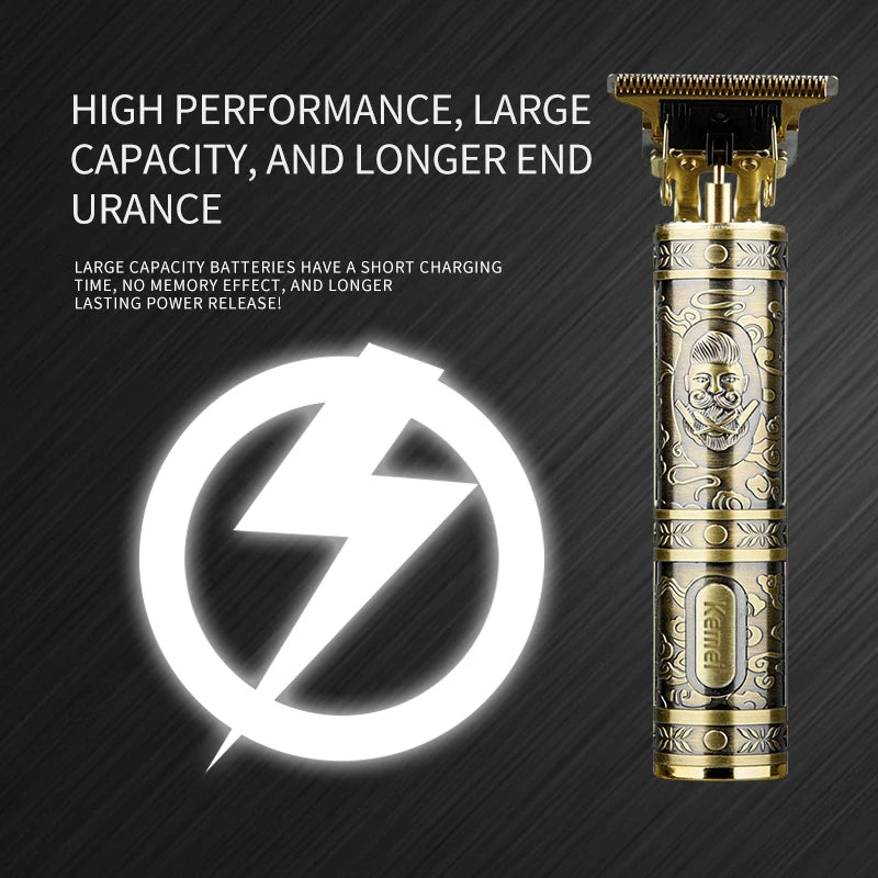 Kemei KM-T9 T-Shape Oil Head Hair Clipper — Cordless Rechargeable Carving Trimmer with Guide Combs