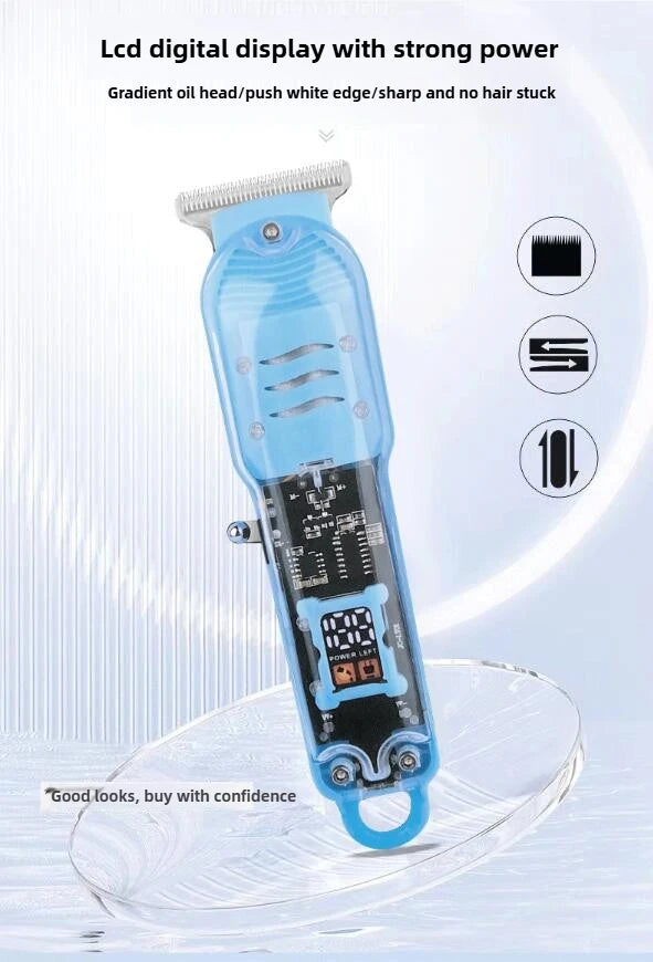 Rechargeable Transparent Hair Clipper — Professional Cordless Electric Trimmer & Shaver for Men