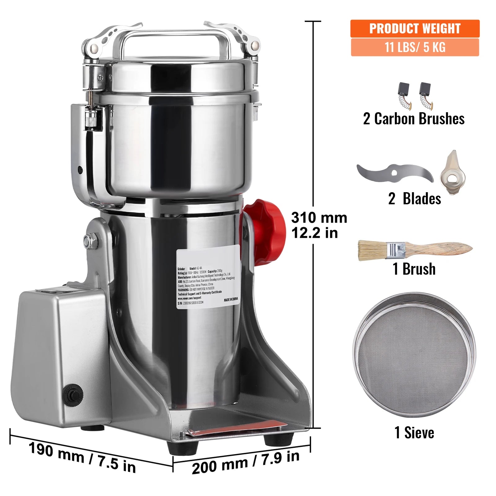 SucceBuy Commercial Grain Mill Grinder — 150-2500g Electric Swing Spice Grinder