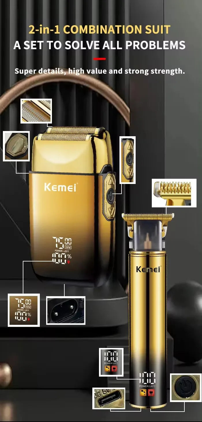 Original Kemei combo Beard & Hair Trimmer For Men Electric Shaver Bald Head Razor Clipper Shaving Machine Rechargeable