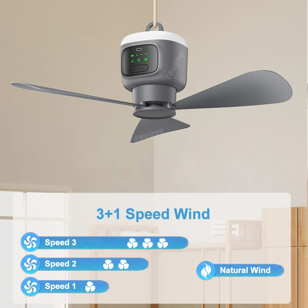 12000mAh Portable Camping Ceiling Fan — Remote Control, LED Light, USB Rechargeable