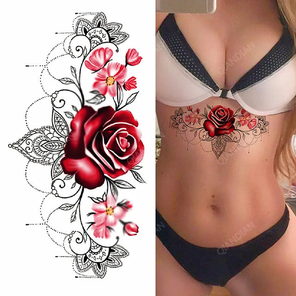Floral Waterproof Temporary Tattoo — Rose, Lotus & Sunflower Body Art for Women