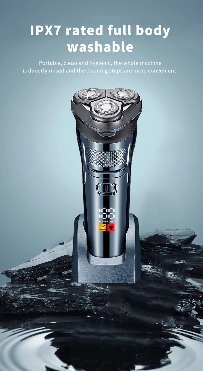 Men's Electric Razor — 3D Flexible Floating Heads, USB Rechargeable with Adjustable Shaving Strokes