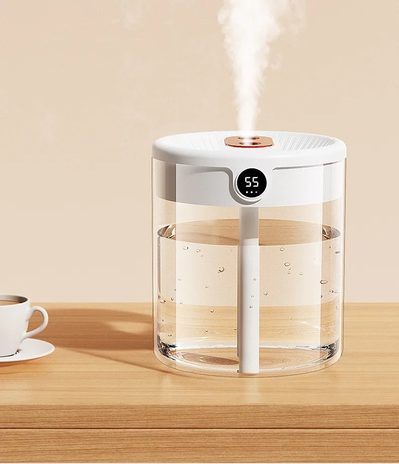2L Double Spray Humidifier — Large Capacity Silent USB with Night Light & Digital Display