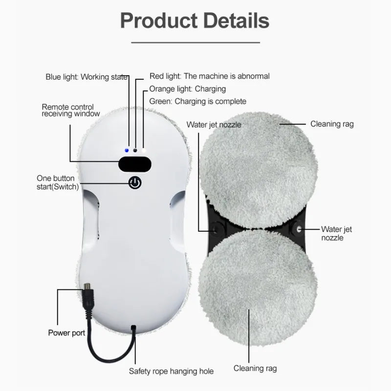 DIVEDEER Dual-Surface Window Cleaning Robot — Remote-Controlled Auto Glass Mist Spray Cleaner