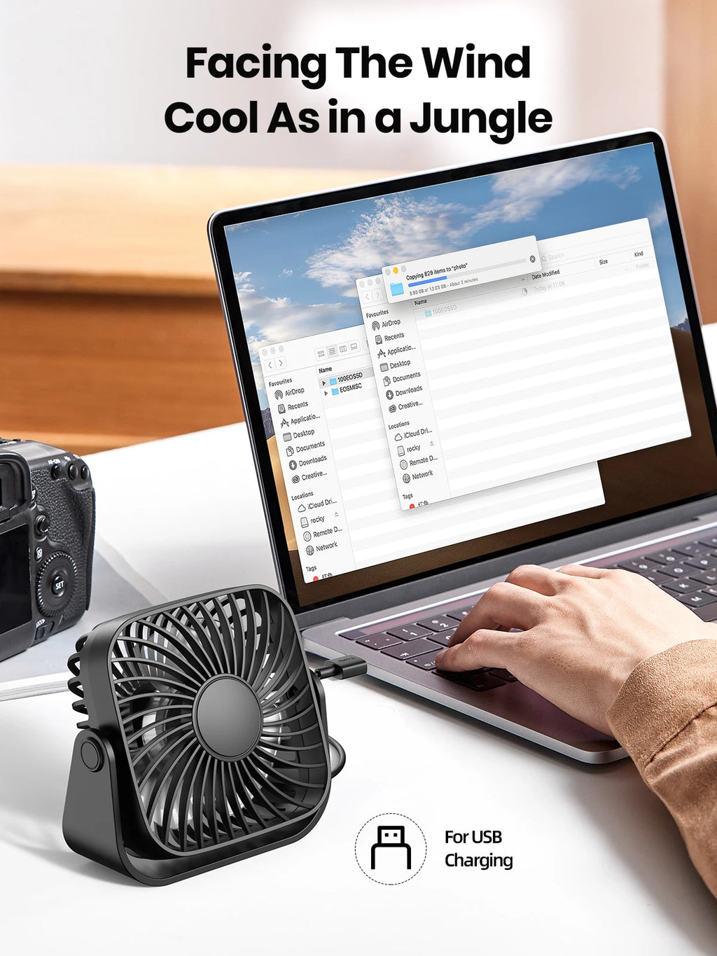 TOPK 4" USB Mini Portable Fan — 3-Speed Quiet Desk Fan with 360° Adjustment