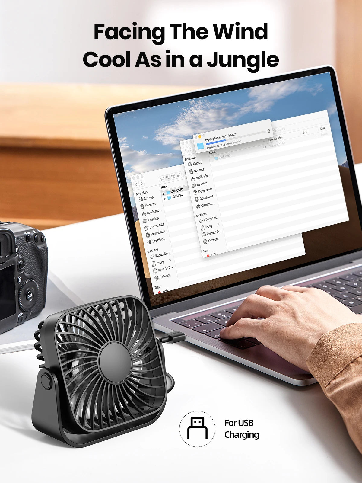 TOPK 4" USB Mini Portable Fan — 3-Speed Quiet Desk Fan with 360° Adjustment