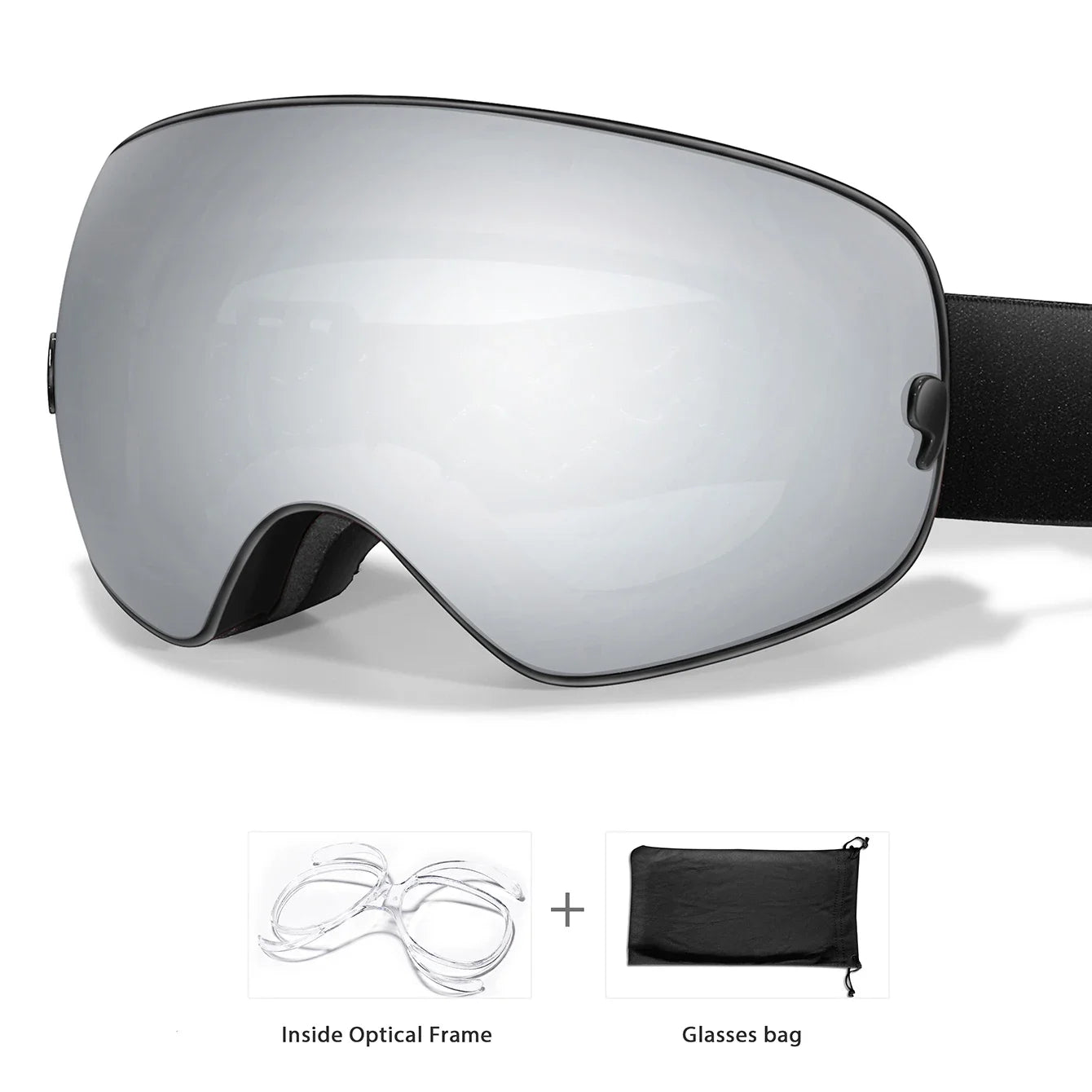 Winter Ski & Snowboard Goggles — UV400 Anti-Fog with Optical Frame & Bag