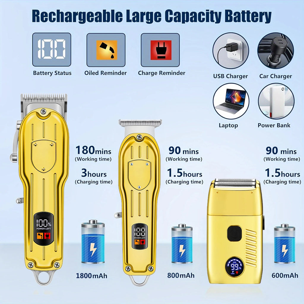 Professional USB Rechargeable Hair Clipper & Beard Trimmer — Complete Barber Kit for Men