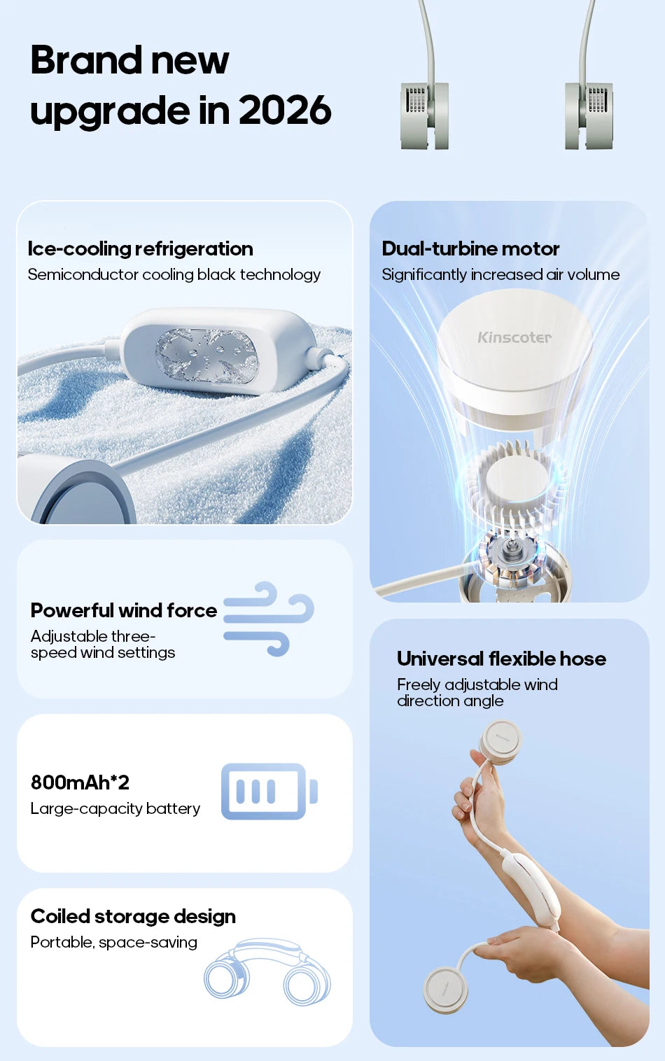 Portable Neck Fan with Cold Compress — 3-Speed 800mAh Sports Cooling Fan for Outdoor Travel