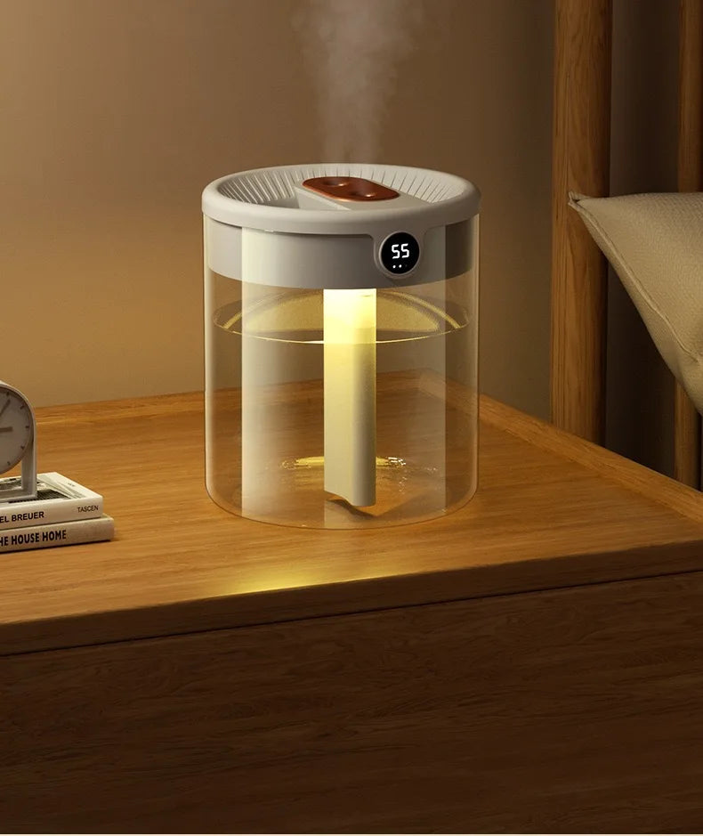 2L Double Spray Humidifier — Large Capacity Silent USB with Night Light & Digital Display