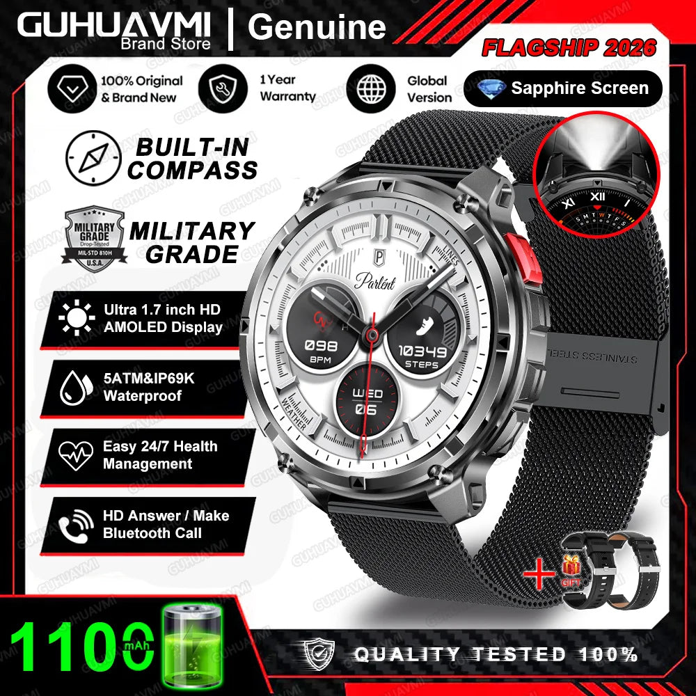 2026 T-Rex3 Pro Military Smartwatch — 1100mAh, GPS, 5ATM Waterproof & Compass