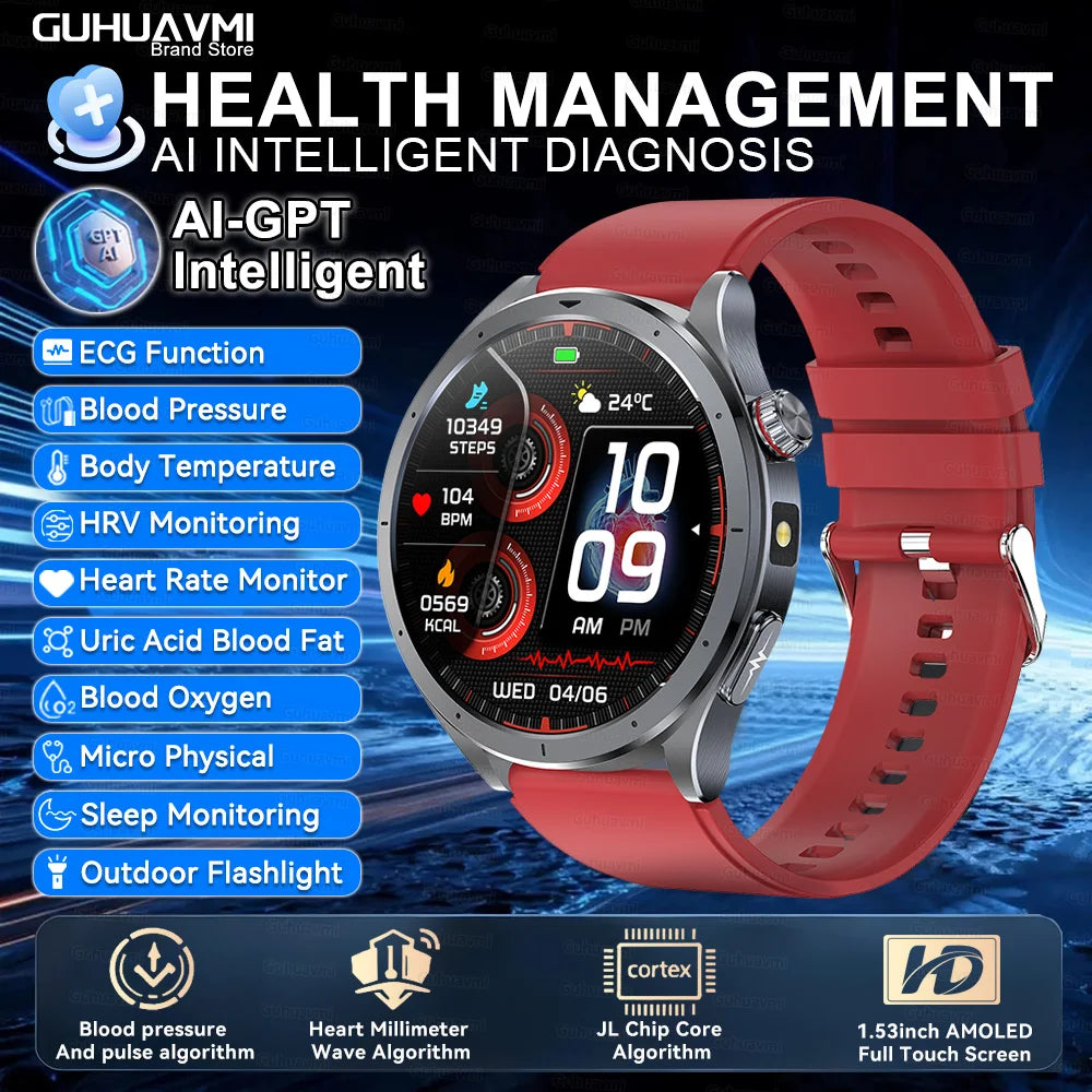 2026 Health Smartwatch — ECG+PPG Body Fat, Uric Acid & Blood Oxygen for Men & Women