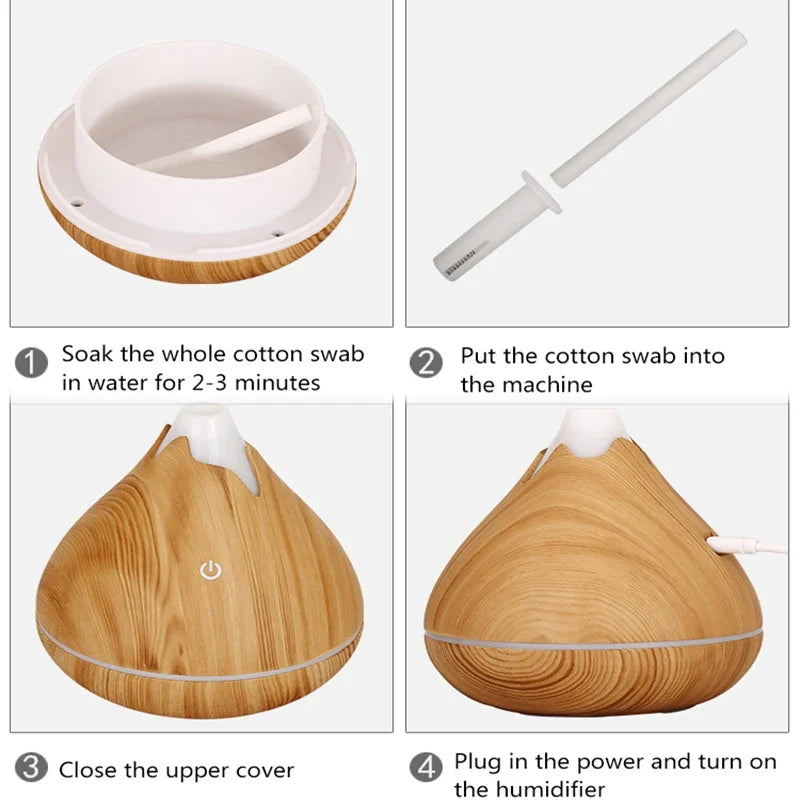 350ml Wood Grain Aromatherapy Diffuser — Remote Control, 7-Color LED Ultrasonic Humidifier